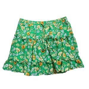 Sienna Sky Green Orange Peach Floral Flare Skirt Ruffle Lined Size Medium - EUC